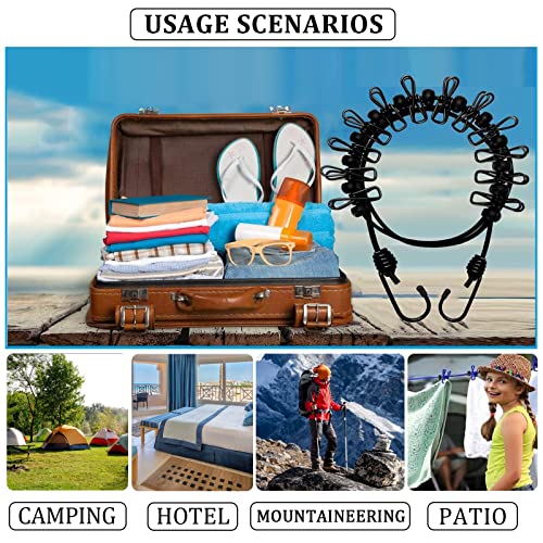2 Pcs Portable Travel Clothesline - With 12 Clothespins, Windproof Travel Clothesline Stretchy Retractable Elastic Laundry Clothes Line, For Indoor Laundry Drying Line & Outdoor Camping Accessories #TOP6