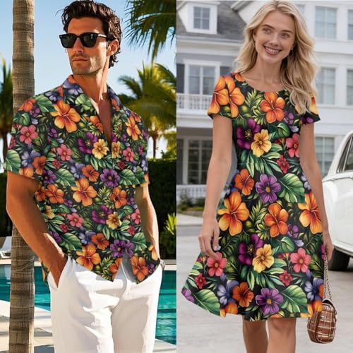 Image of AFPANQZ Couple Matching Outfit Casual Men's Button Down Shirt or Short Sleeve Summer Sundresses Dresses for Women 2026