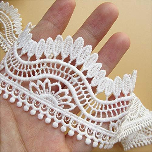 5 Meters Cotton Crochet Wave Lace Edge Trim Vintage Style Ribbon 52 mm Width White Trimmings Fabric Embroidered Applique Sewing Craft Wedding Bridal Dress Embellishment Party Decor Clothes Embroidery