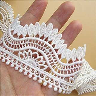 5 Meters Cotton Crochet Wave Lace Edge Trim Vintage Style Ribbon 52 mm Width White Trimmings Fabric Embroidered Applique Sewing Craft Wedding Bridal Dress Embellishment Party Decor Clothes Embroidery