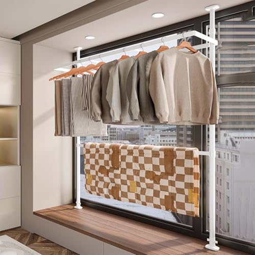 Adjustable Clothes Rack 2 Tier Floor to Ceiling Drying Rack