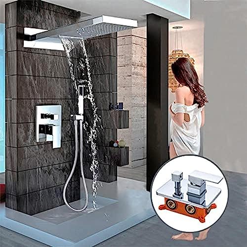 Colonne de douche cascade et pluie en laiton chromé avec mitigeur à 3 voies et douchette