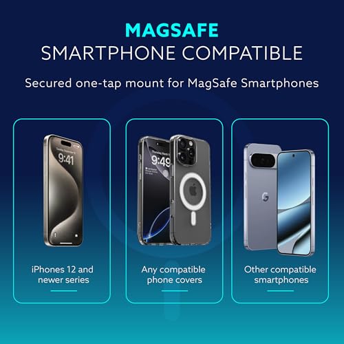 Image of AGARO Magnetic Car Mobile Holder Stand with Ultra-Strong N52 Magnet, AC Vent Mount, 360 Rotation, One-Hand use, Magsafe & Universal Compatibility with Included Metal Ring for iPhone & Android Phones