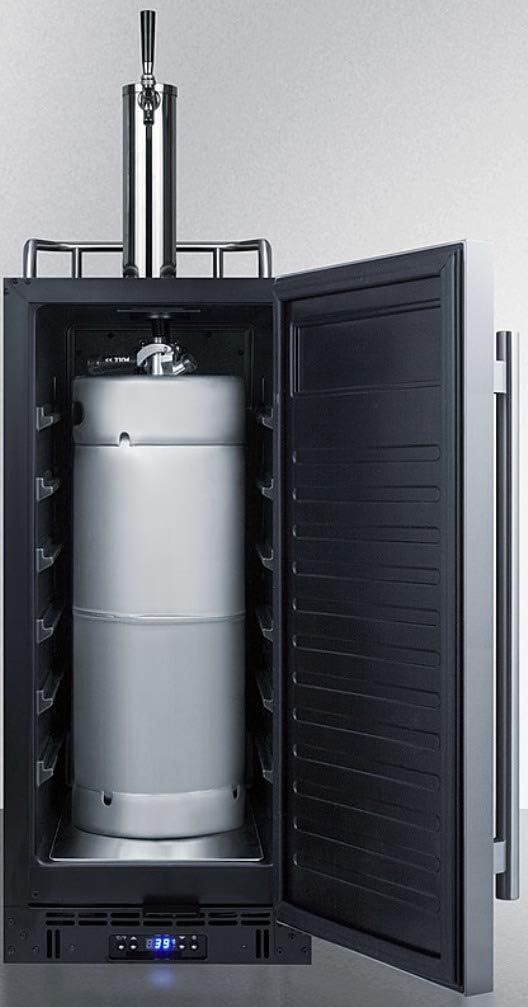 Summit Appliance SBC15WK Built-in 15" Wide Commercially Listed Wine Kegerator with Auto Defrost, Digital Thermostat, Stainless Steel Door, Pro Style Handle, Front Lock, Sealed Back and Black Cabinet