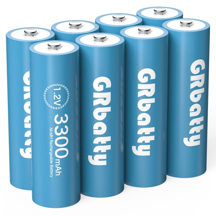 GRbatty 8 x Pilas Recargables AA Ni-MH, 1,2V 3300mAh, Alta Capacidad
