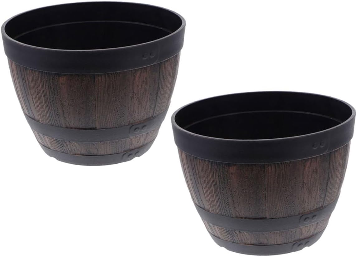 MAGICLULU Barrel Shaped Planter Round Garden Pot Plastic Vintage Flower Pot for Indoor Outdoor Gardening Hydroponic Use Without Drainage Hole