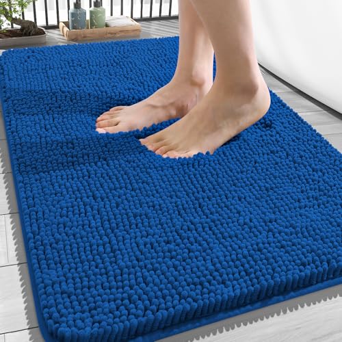 Image of OLANLY Bathroom Rugs 34x21, Extra Soft Absorbent Chenille Bath Rugs, Rubber Backing Quick Dry, Machine Washable Bath Mats for Bathroom Floor, Tub and Shower, Home Decor Accessories, Deep Navy Blue