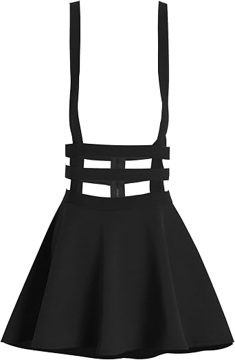 Womens Elastic Waist Pleated Short Braces Skirt Mini Suspender Skirt