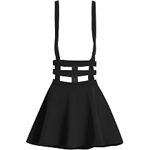 Womens Elastic Waist Pleated Short Braces Skirt Mini Suspender Skirt