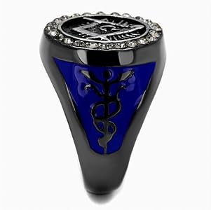 Stainless Steel Masonic Freemason Ring - Black & Blue Ion Plated With Crystal Stones - Sizes 8-13 - View #6