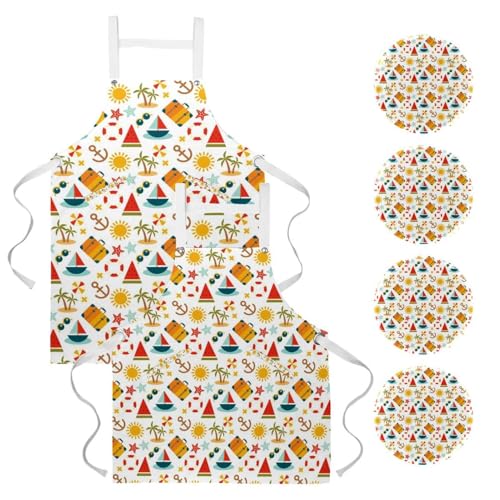 Tabliers de cuisine (lot de 2) sans couture multicolores pour bistrot et bar