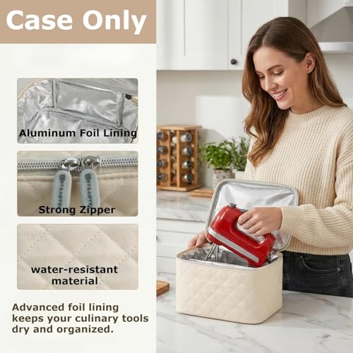 Image of Digital Hand Mixer Carrying Bag for KitchenAid 5 /6 / 7 /9 Ultra Power Speed Hand Mixers, Portable Travel Storage Case Bag with Handle for Kitchen Aid Mixer Accessories (Box Only) (Light Beige)