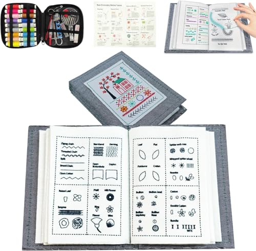 Complete Embroidery Stitch Book Kit for Beginners with Linen Fabric, Tutorial Videos & Toolkit - Learn 30+ Hand Sewing Stitches, DIY Crafts Gift