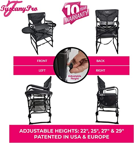 Tuscany Pro Adjustable Seat Height Portable Heavy Duty Tall Director Chair With Carry Bag #TOP5