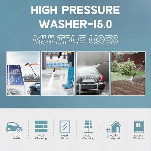Image of Cockatoo RinseSmart15W High Pressure Washer, Corded Electric 1500W 2.5HP, 96 Bar, 6L /Min Flow, Aluminium Motor, 7m Hose, Foam Spray Gun - Car, Bike, Patio, Garden, Vehicle, Outdoor Cleaning Dark Teal