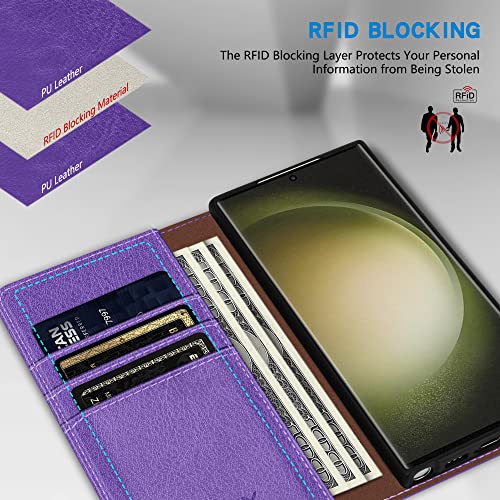 Image of ZZXX for Galaxy S23 Ultra Wallet Case Strong Magnetic 6.8 inch,Purple
