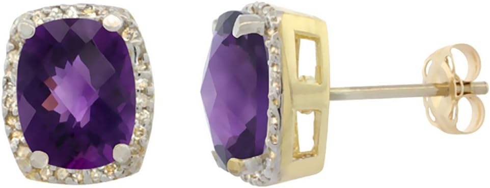 10K White Gold 0.29 cttw Diamond Natural Color Gemstone Earrings Octagon Cushion 8x6 mm