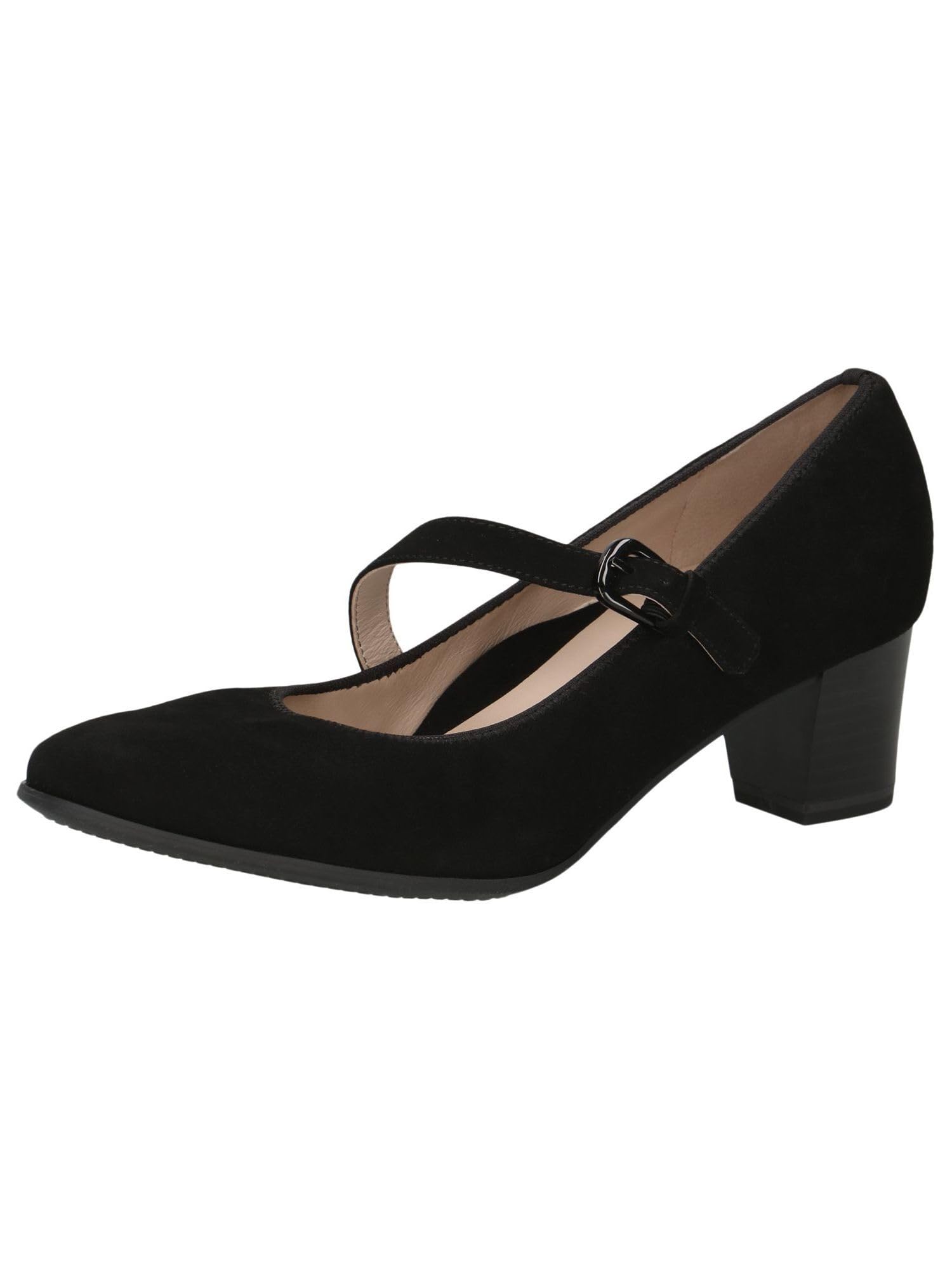 CAPRICE Women Pumps Leather with Strap, Black (Black Suede), 4.5 UK