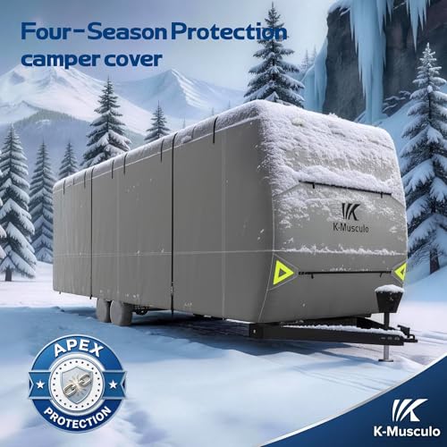 K-Musculo RV Cover, 27-30 FT Heavy Duty Travel Trailer Cover with 8 Layers Corner, Windproof and Waterproof Camper Cover with 4 Tire Cover & Tongue Jack Cover New by K-Musculo - Image 6