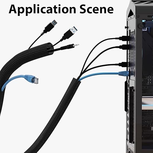 Vista 5 de Protectores de cable de polietileno de 65.6 pies, 2 tamaños, expandibles, trenzados, tubería de malla de alambre flexible, telar de manga de arnés