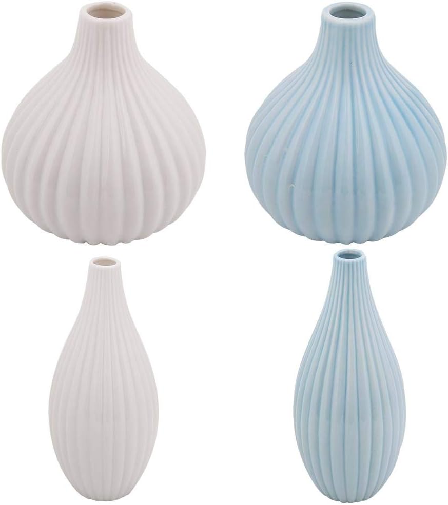 AUNMAS White Ceramic Vase, Modern Simple Flower Vase for Roses Home Decor Room Table Desktop Dining Kitchen Bedroom Decoration Ornaments, White