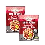 Vellomart Crownfield High Protein Granola Cranberry & Almond 2 x 400g – Nutritious Breakfast Cereal, Crunchy Oats & Nuts, Energy Boosting Snack, Source of Fibre & Protein