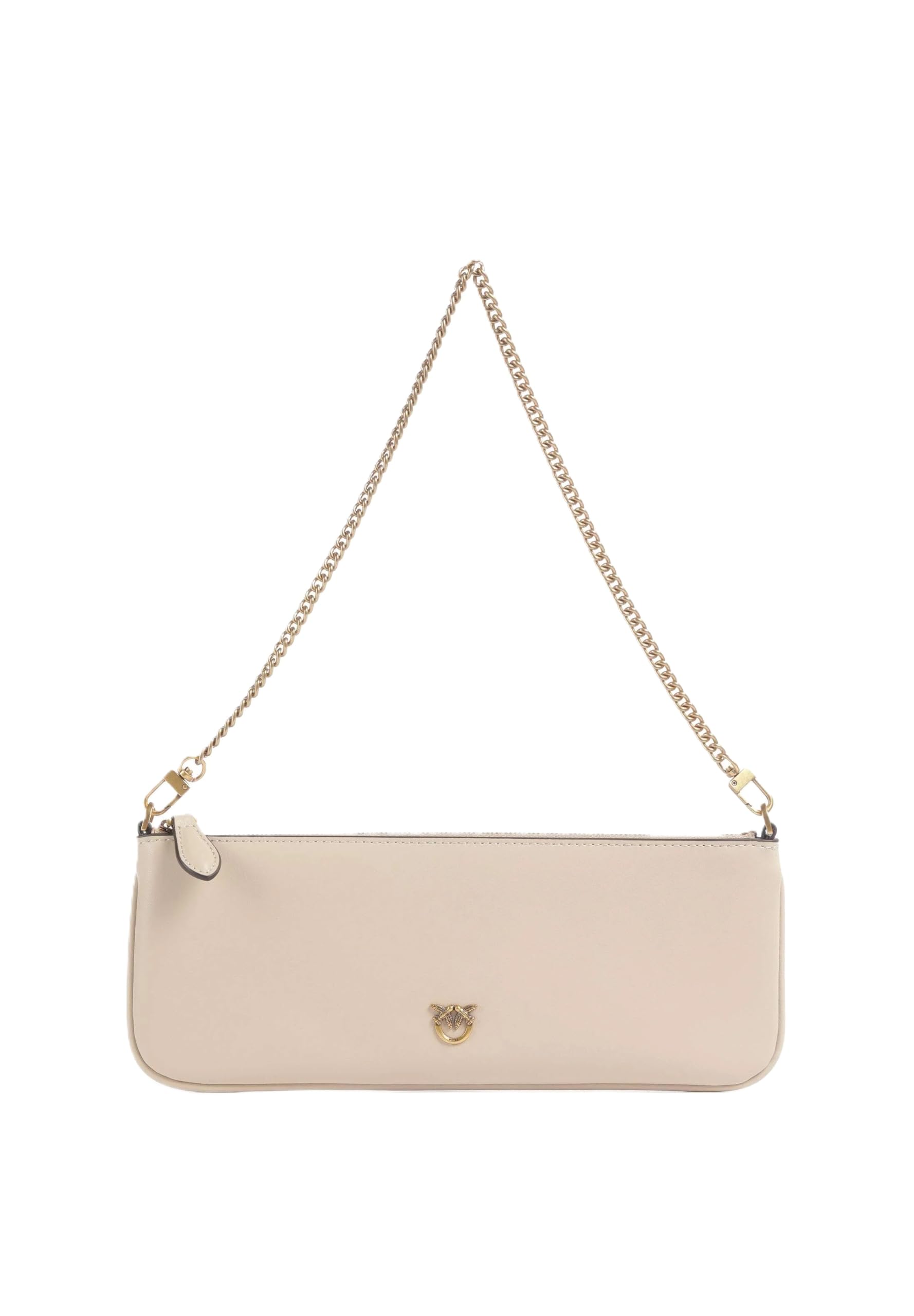 Pinko Bolso plano horizontal de piel lisa beige, 29 x 10,5 x 2 cm