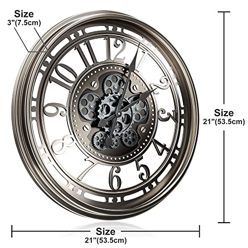 Toktekk 21 Inch Large Wall Clock With Real Moving Gears, Battery Operated Modern Metal Decorative Wall Clock, Oversize Industrial Steampunk Wall Clock For Living Room Decor（Vintage Grey Bronze Arabic） #TOP2