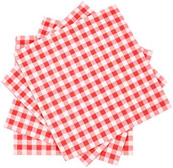 Gatherfun Cocktail Napkins 3-ply 80PCS Red and White Gingham disposable Paper Napkins Beverage napkins for Restaurant Bar Picnic Birthday Party