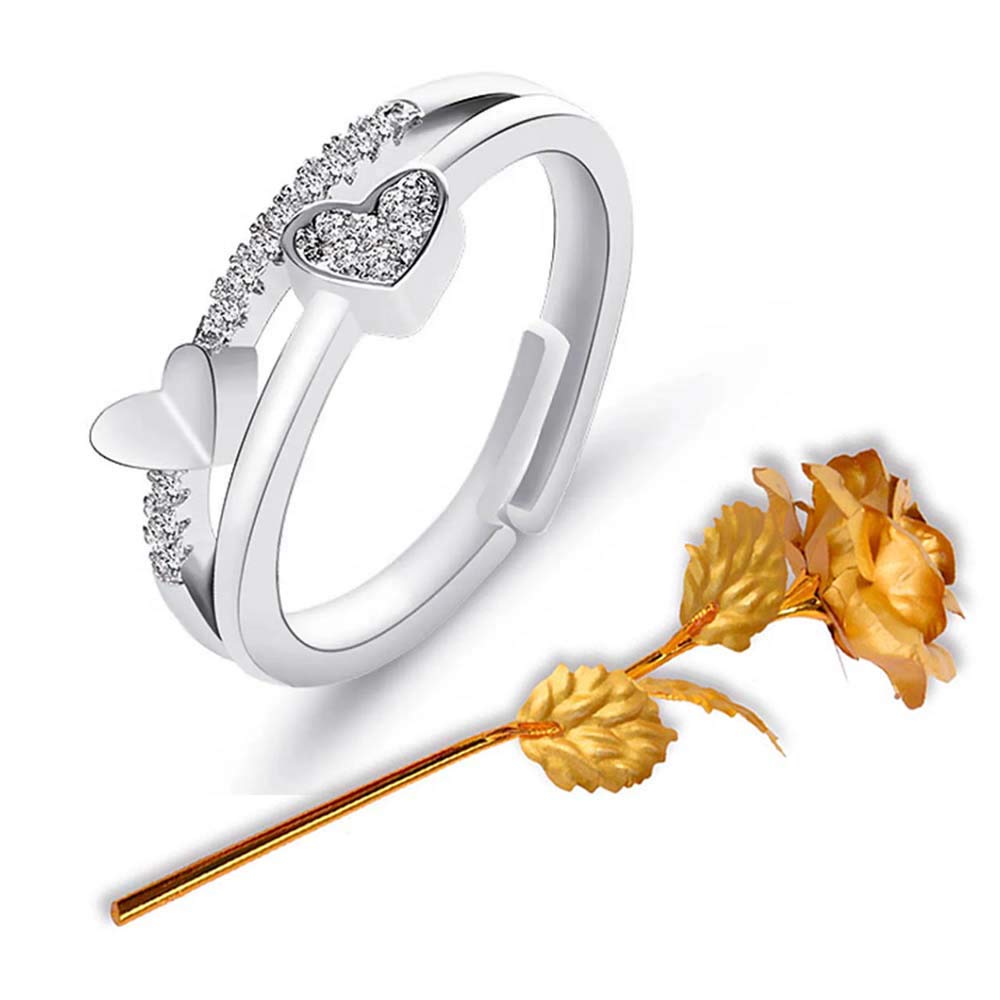 University Trendz Silver Plated Double Heart Shape Adjustable Ring with Artificial Golden Rose Flower Box for Girlfriend, Wife, Lovers Romantic Gift for Valentine Day (B093LQWY73) Amazon Price History, Amazon Price Tracker
