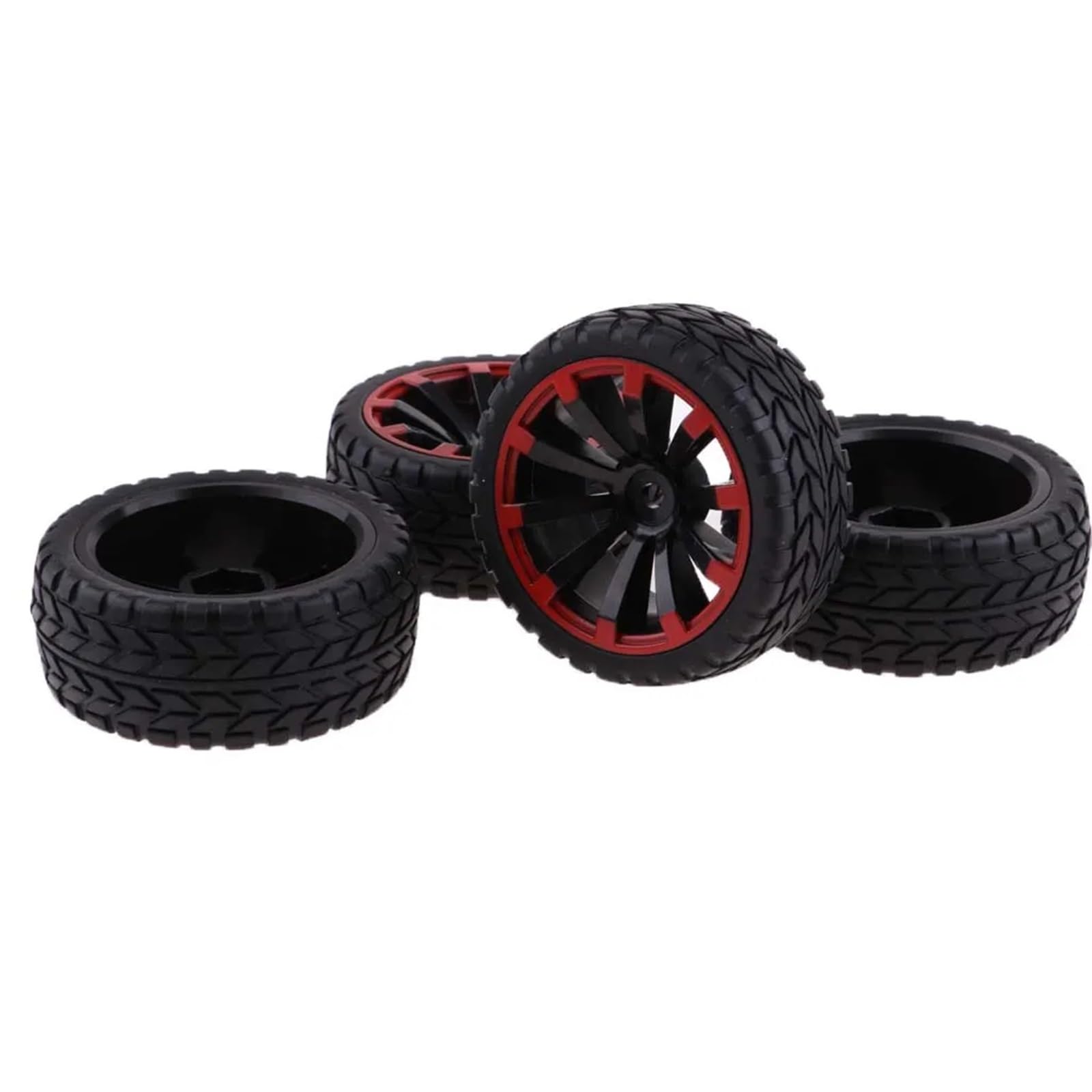 para HSP para HPI para Racing 1/10 Neumáticos Llanta Goma 12mm Hexagonal Rojo Negro 65mm Ancho Conjunto RC Coche Vehículos Todoterreno Camiones sobre Orugas RC Coche NeumáTico Piezas