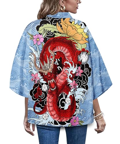 Image of LAI MENG FIVE CATS Women's Summer Cardigan Lightweight Kimono Floral Print Loose Cover up Casual Tops