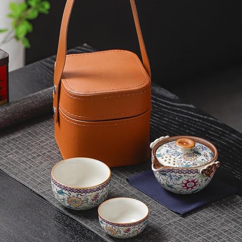 Juego de té de cerámica Rockible y tetera china para viajes y acampadas 5