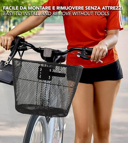 IPEA Fahrradkorb für Vorne aus Metallgeflecht Schwarz – 21 x 24 cm – Gepäckträgerkorb für Klassische Fahrräder und Mountainbikes – Leicht, robust, rostfrei – Universeller Aufbewahrungskorb