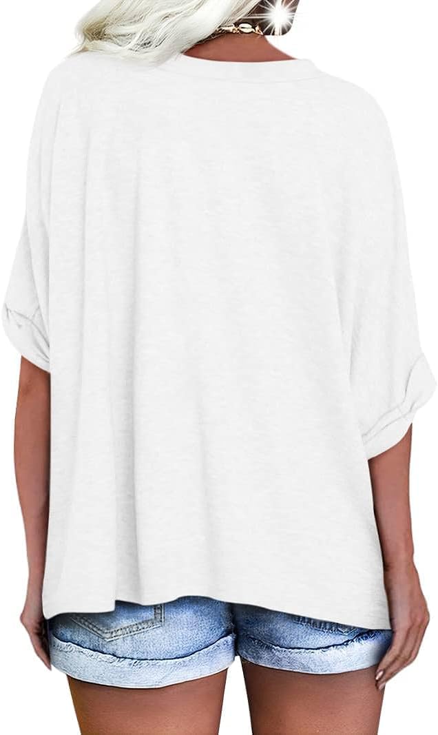 UNCLECAT Women's V Neck Oversized T-Shirts Summer Short Sleeve Shirts Loose Casual Tops Tee - Image 2