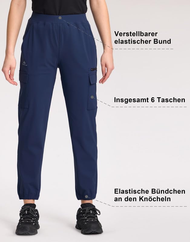 Pioneer Camp Pantalon de jogging 7/8 pour femme, pantalon de randonnée, protection solaire UPF100+ et antistatique, alpinisme, voyage, entraînement, excursion, vêtements de tous les jours, golf