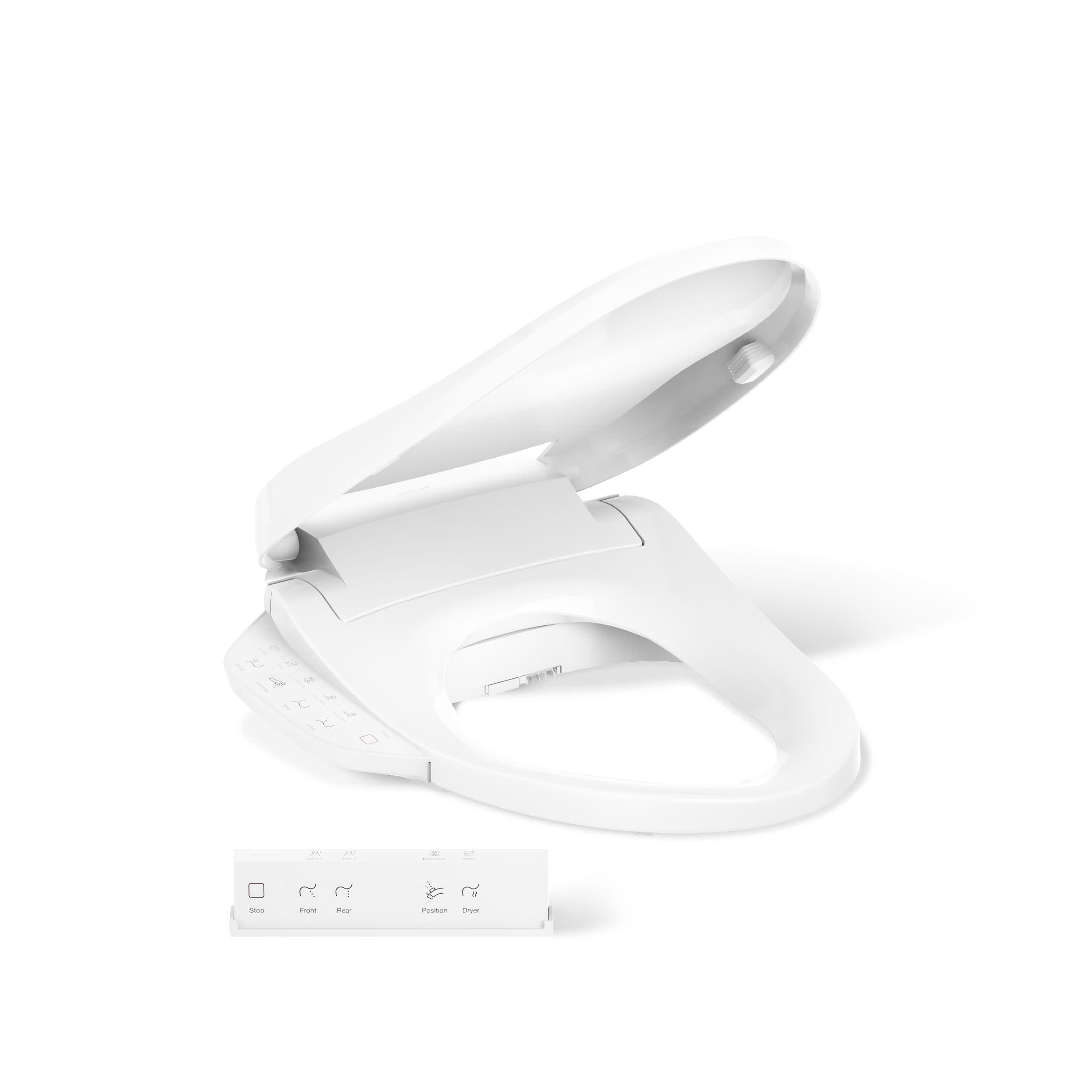 Kohler PureWash E725 Heated Bidet Toilet Seat Elongated White with Remote Warm Water Dryer Quiet-Close Lid Self-Cleaning Wand