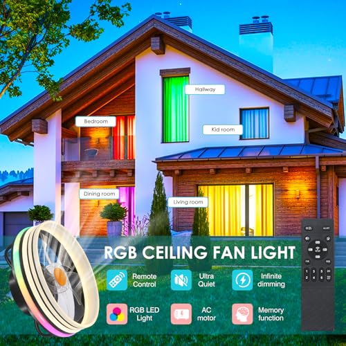 Image of Mpayel Flush Mount Ceiling Fan with Light, Small Low Profile Ceiling Fan,13 inch RGB Dimmable LED Bladeless Ceiling Fans, Modern Enclosed LED-RGB Ambient Light for Bedroom, Kids Room, Kitchen