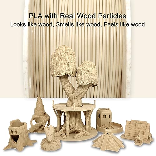 Image of Reprapper Wood PLA, Smell and Look Like Wood1 Filament for 3D Printer, 1kg PLA Filament 1.75mm with Real Wood2 Fiber(± 0.03mm) 2.2lb