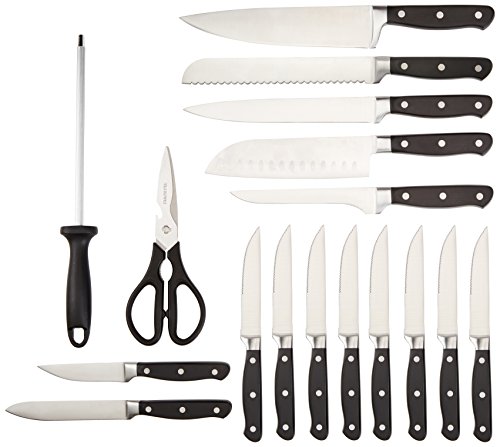 Amazon Basics Premium 18-Piece Kitchen Knife Block Set & Non-Stick Cookware Set, Pots And Pans - 8-Piece Set #TOP2