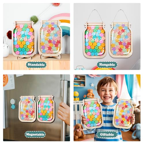 Image of 2 Pack Reward Jar for Kids Smiley Face Star Token Magnetic Teacher Classroom Board Potty Training Toddlers Home Incentive Good Behavior Management Tools Back to School for Boys Girls