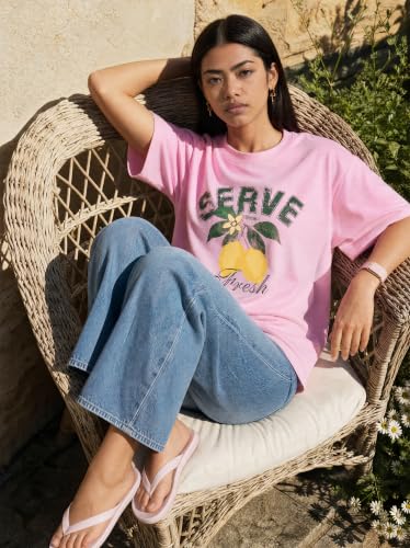 Image of Amazon Brand - Serve Women's Oversized Graphic T-Shirt | Cotton Printed Crew Neck Tee | Half Sleeve Loose Fit