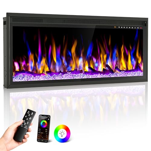 42 Inch WiFi-Enabled Electric Fireplace, 1500W Smart Fire Place Hetaer
