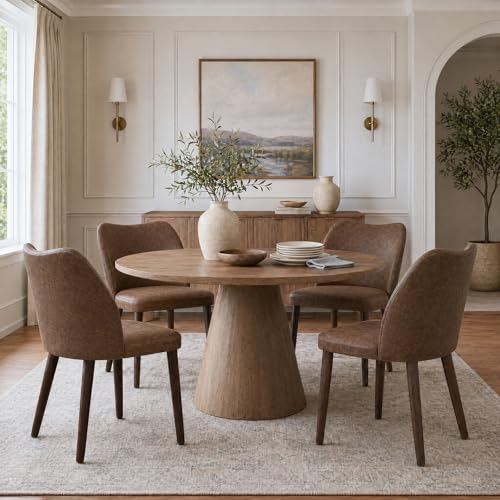 Image of MALOL Dining Chairs Set of 4, Upholstered Leather Kitchen Chairs with Curved Back, Padded Seat and Solid Wood Legs, Modern Dining Chair for Kitchen Dining Room, Dark Brown