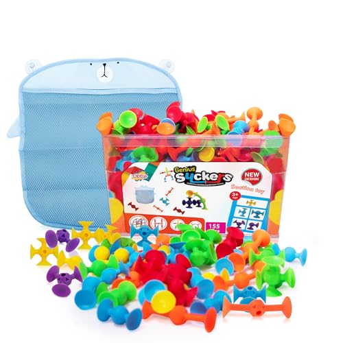 ODELA Genius Suckers 155Pcs Suction Toy Kids Sensory Toys Baby Toy Suckers Building Toys STEM Development Sucker Toys for Kids Colorful Suction Toy for 3 Year Olds Interactive Bath Toy Set