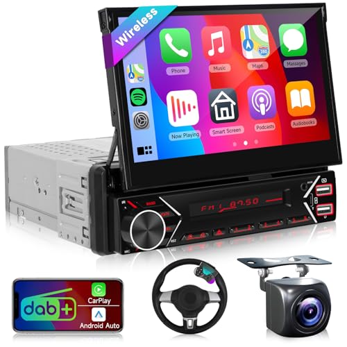 Podofo Single Din Radio with 7 inch Motorized Touch Screen