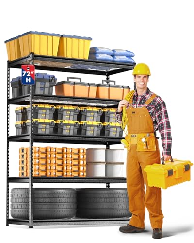 WORKPRO 5-Layer Heavy Duty Metal Storage Rack, 48”W x 24”D x 72”H, Adjustable Shelving Unit with 4000 lbs Total Load Capacity, for Garage, Kitchen, Bathroom, Warehouse