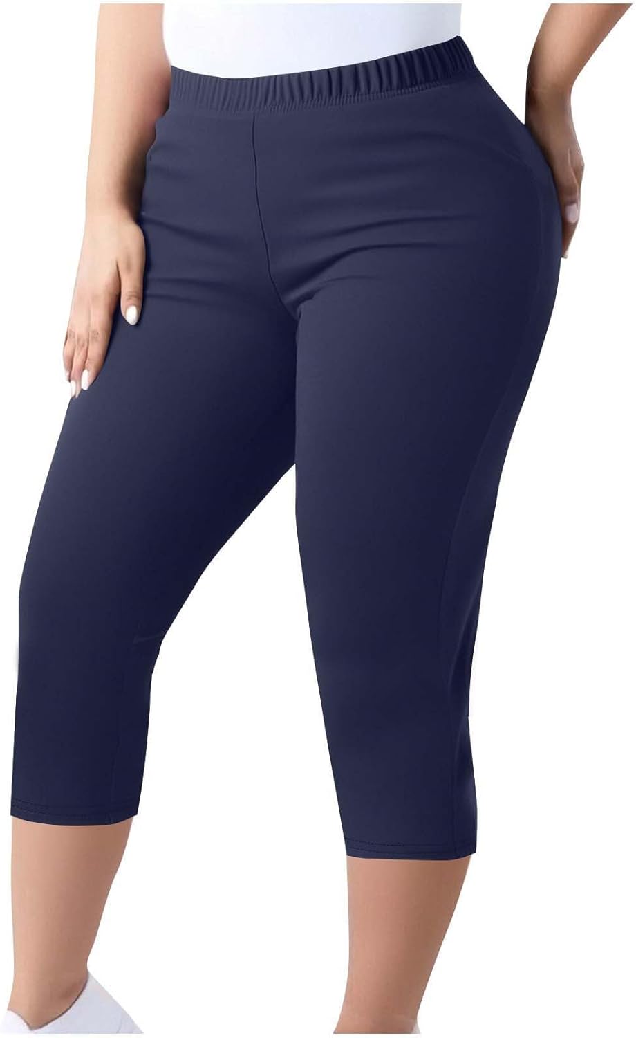 Women Plus Size Classic Stretchy Capri Yoga Pants Knee Length Leggings Elastic High Waist Workout Pants
