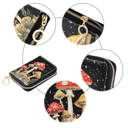RFID Credit Card Holder Wallets Accordion for Women Leather Zipper Card Case Accordion Wallet for Ladies Girls (Mushrooms)3