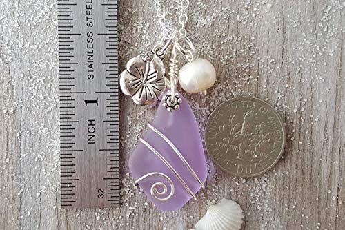 Yinahawaii Handmade Sea Glass Necklace, Hawaiian Jewelry For Women, Wire "Magical Color Changing" Purple Necklace, Hibiscus Pearl Necklace, Unique Birthday Gift For Women(February Birthstone Jewelry) #TOP2